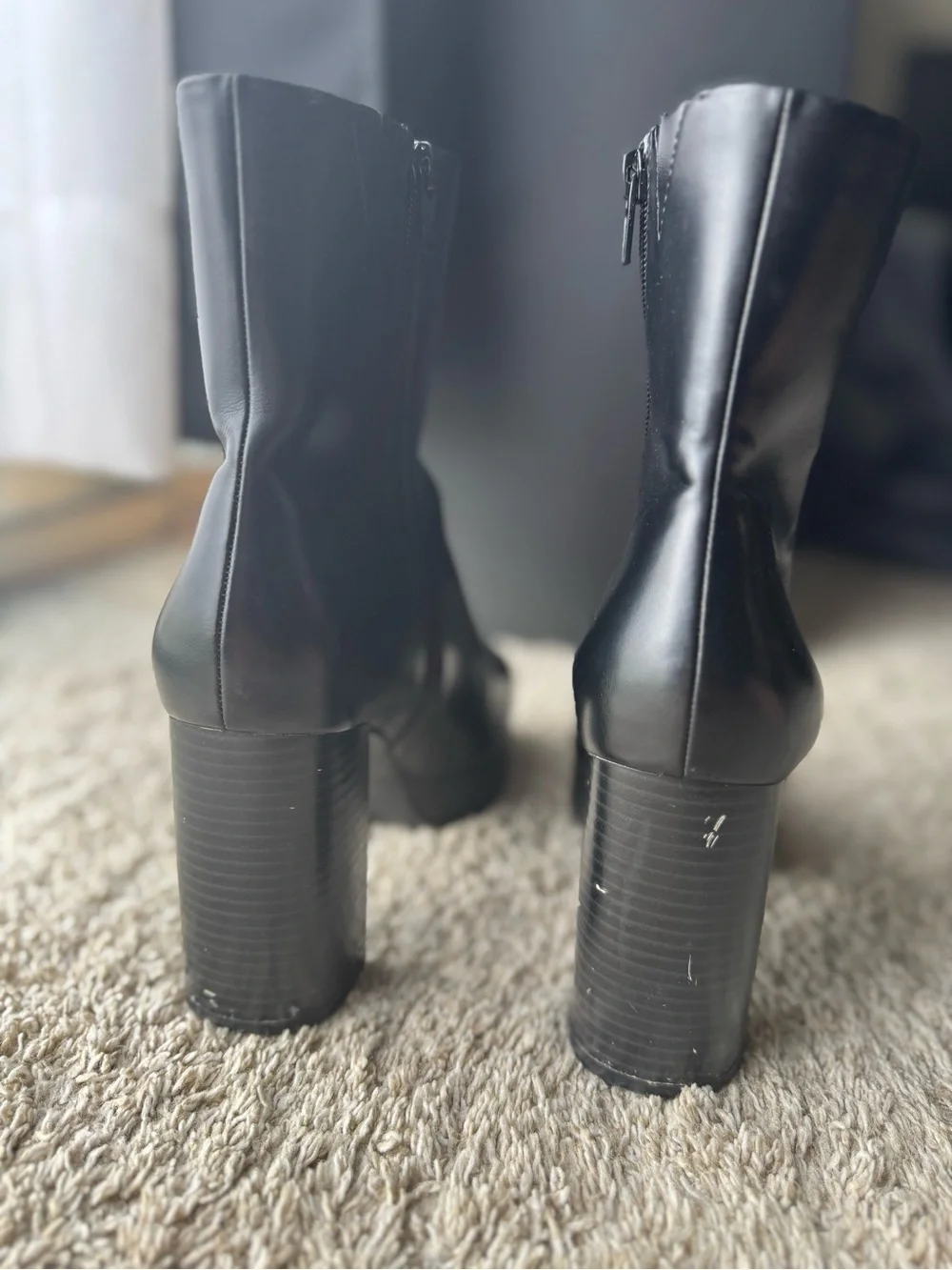 H&M Black Platform Ankle Boots Size 39 US 8-8.5 Chunky Block Heel